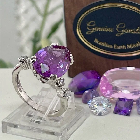 8ct Purple Sapphire silver ring 925 white sapphire accents size 6.5 - Picture 17 of 17